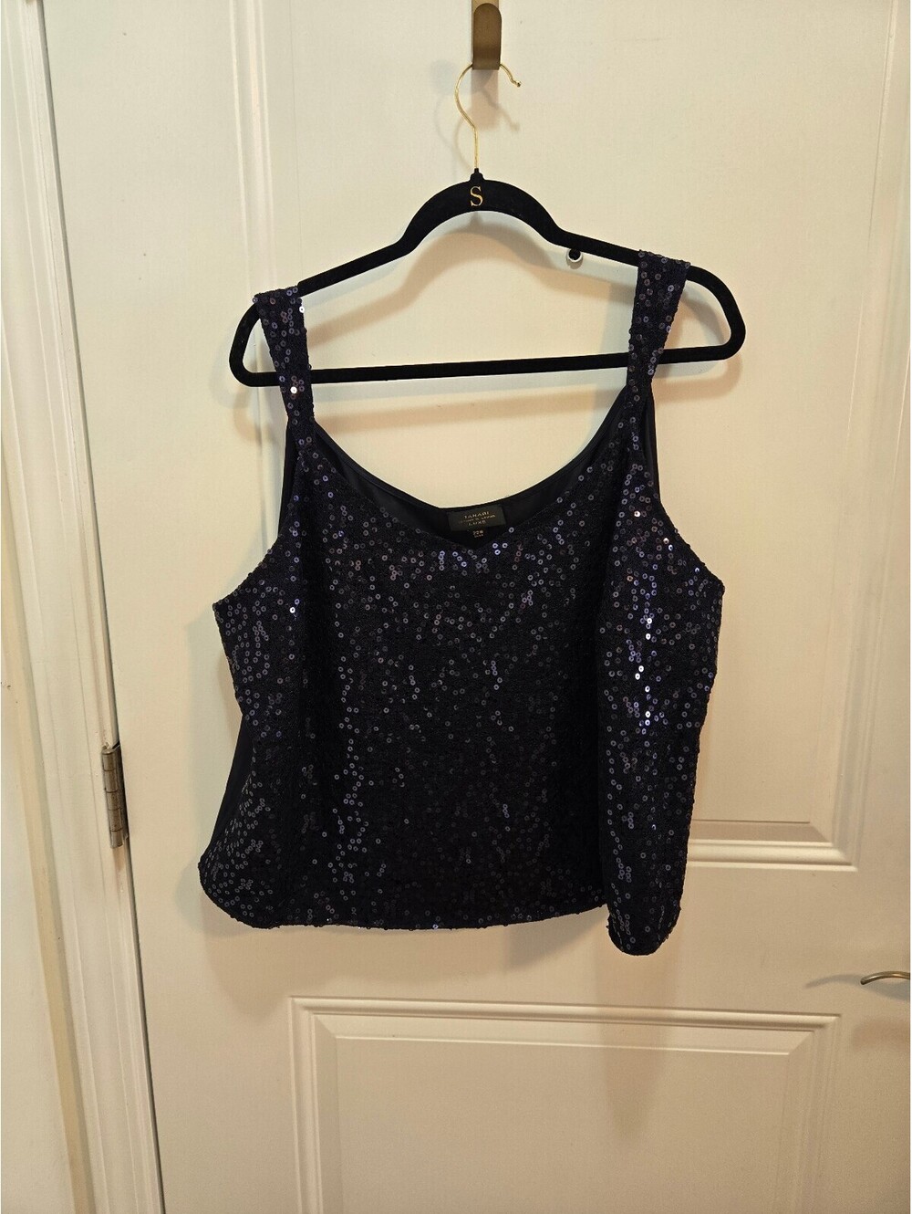 Tahari Luxe Women's Size 22W Black Sequin Side Zip Camisole Tank Top PartyBlouse